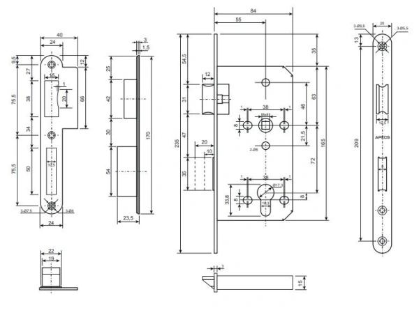 Апекс 8300-INOX (B2B) м/о 72 мм без ЦМ Замок врезной противопожарный (20) НОВИНКА