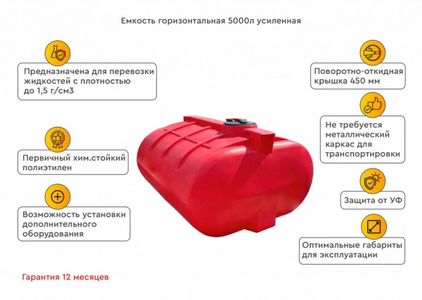 Емкость горизонтальная 5000л Усиленная