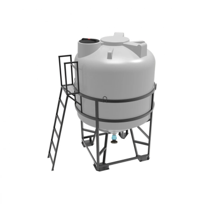 Емкость ЦКТ 5000 л с патрубком 90мм с фланцем под плотность до 1,5 г/см³ белая в обрешетке с лестницей